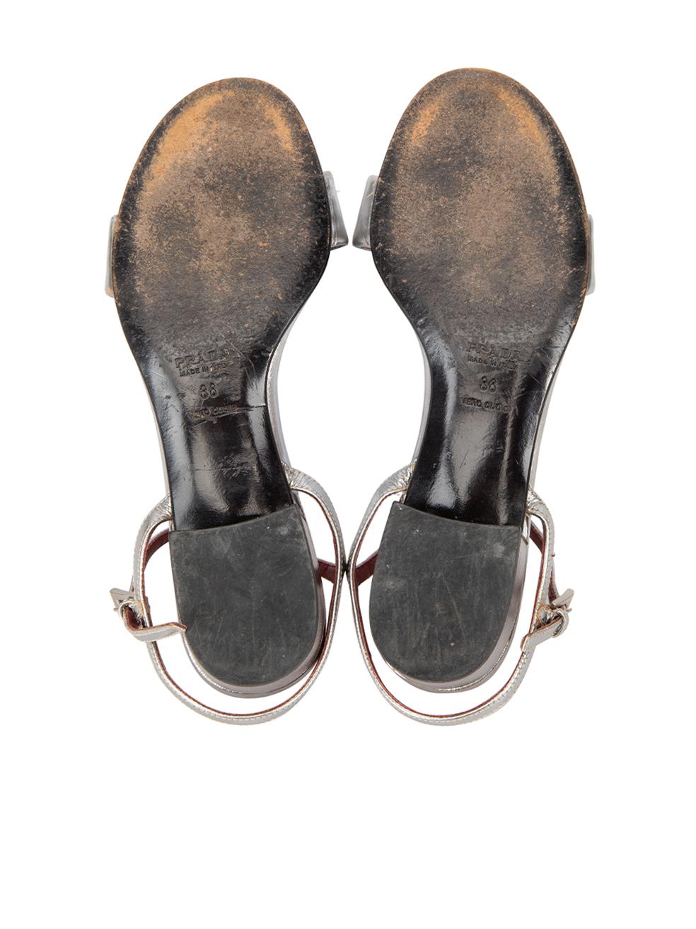 Prada Women's Silver Leather Kitten Heel Sandals 5
