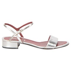 Prada Women's Silver Leather Kitten Heel Sandals
