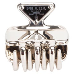 Prada Women's Silver Metal Logo Hair Clip