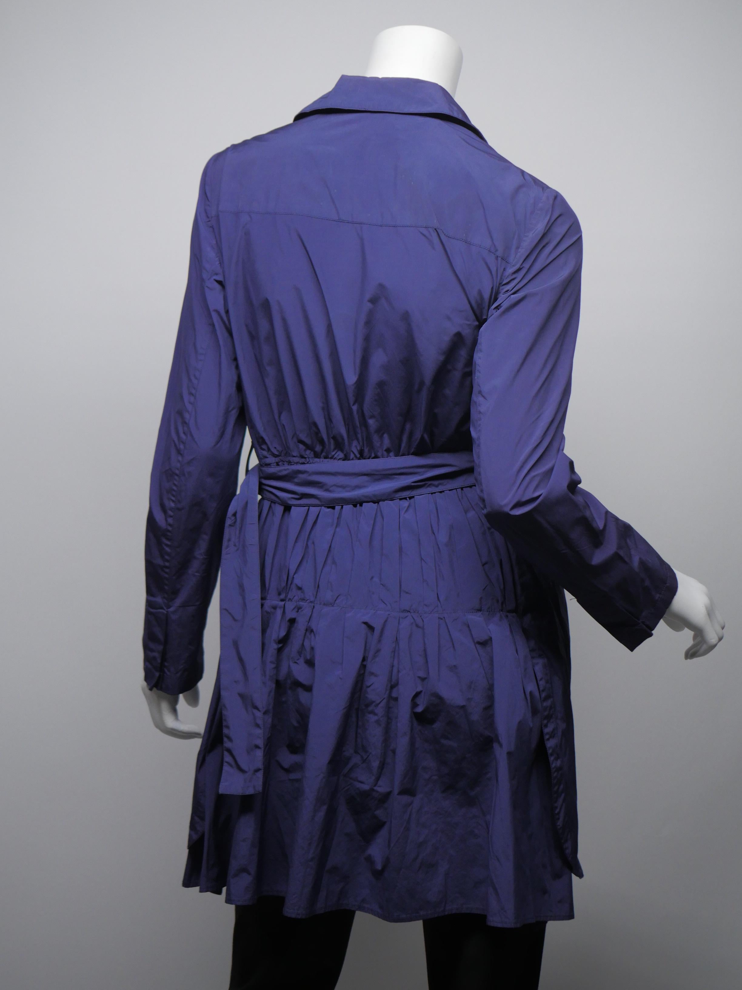 Prada Women's Size 44 Blue Button Down Long Raincoat w/ Belt 1