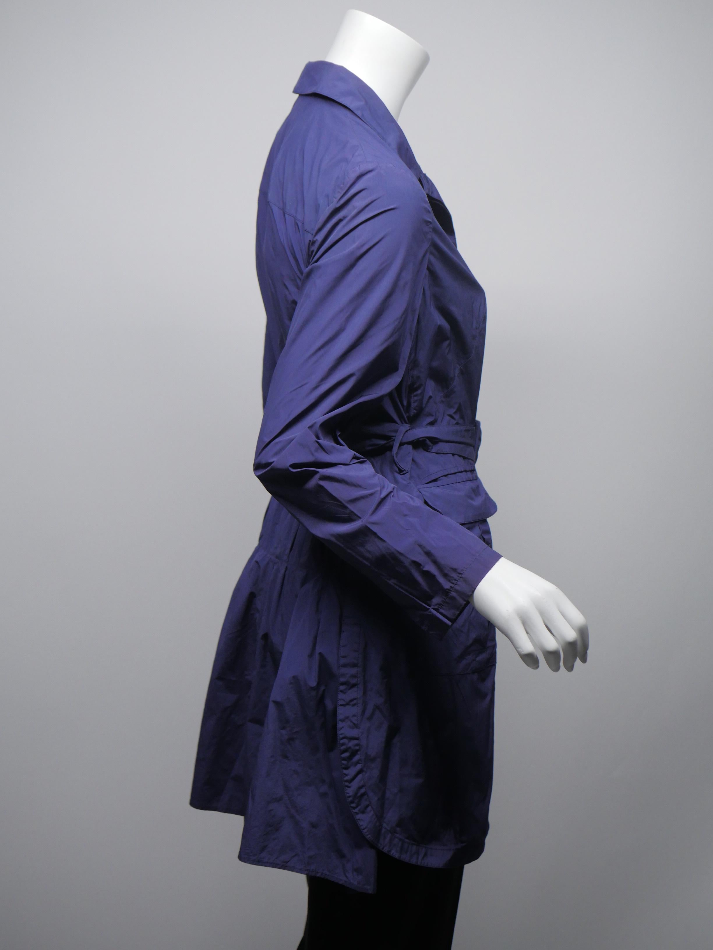 Prada Women's Size 44 Blue Button Down Long Raincoat w/ Belt 2