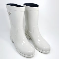 Prada Women's Sport Rubber Talco White Rain Boots Size US 8, EU 38