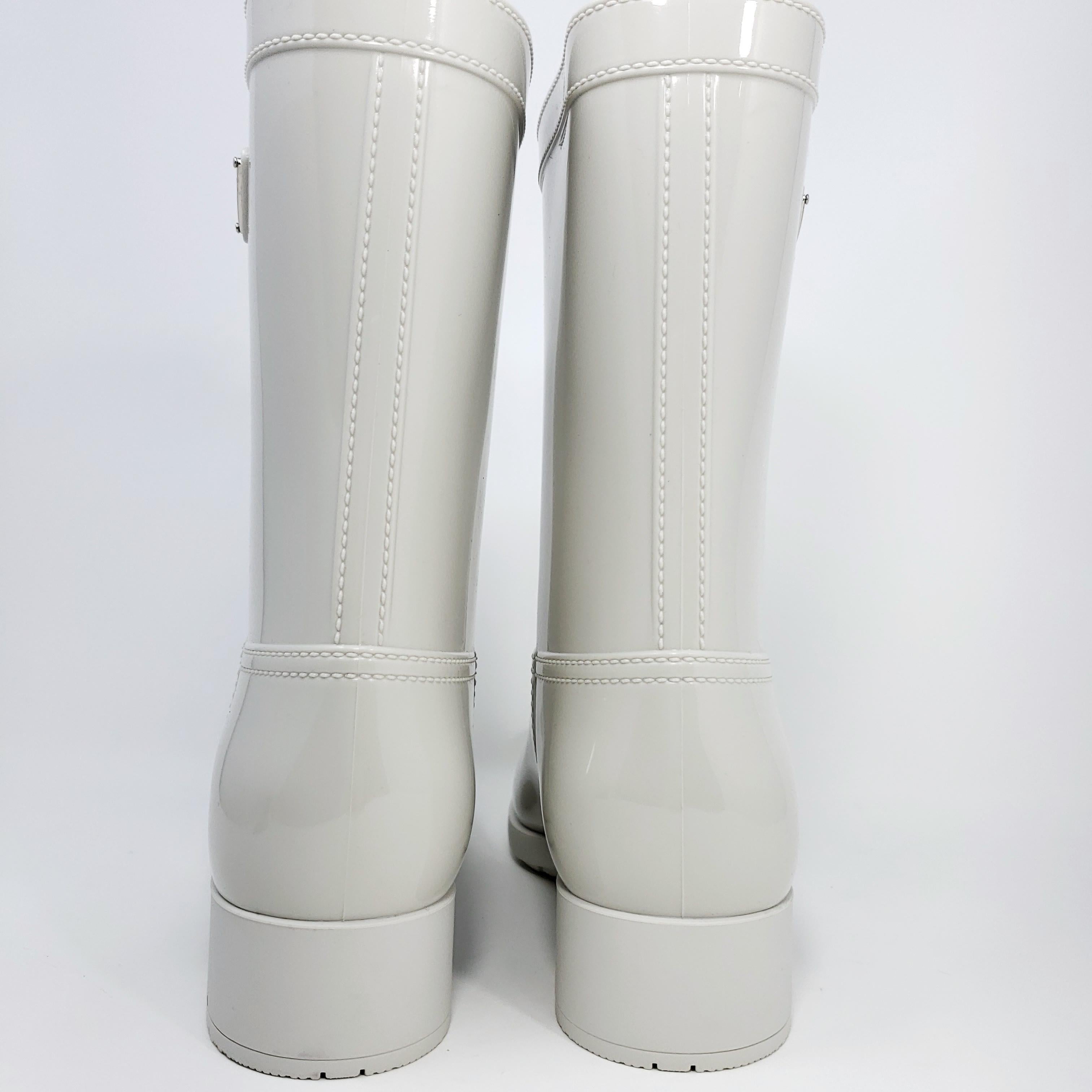 Prada Women's Sport Rubber Talco White Rain Boots Size US 8 Prada Women's Sport Rubber Talco White Rain Boots Size US 8