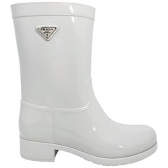 Prada Women's Sport Rubber Talco White Rain Boots Size US 8, EU 38