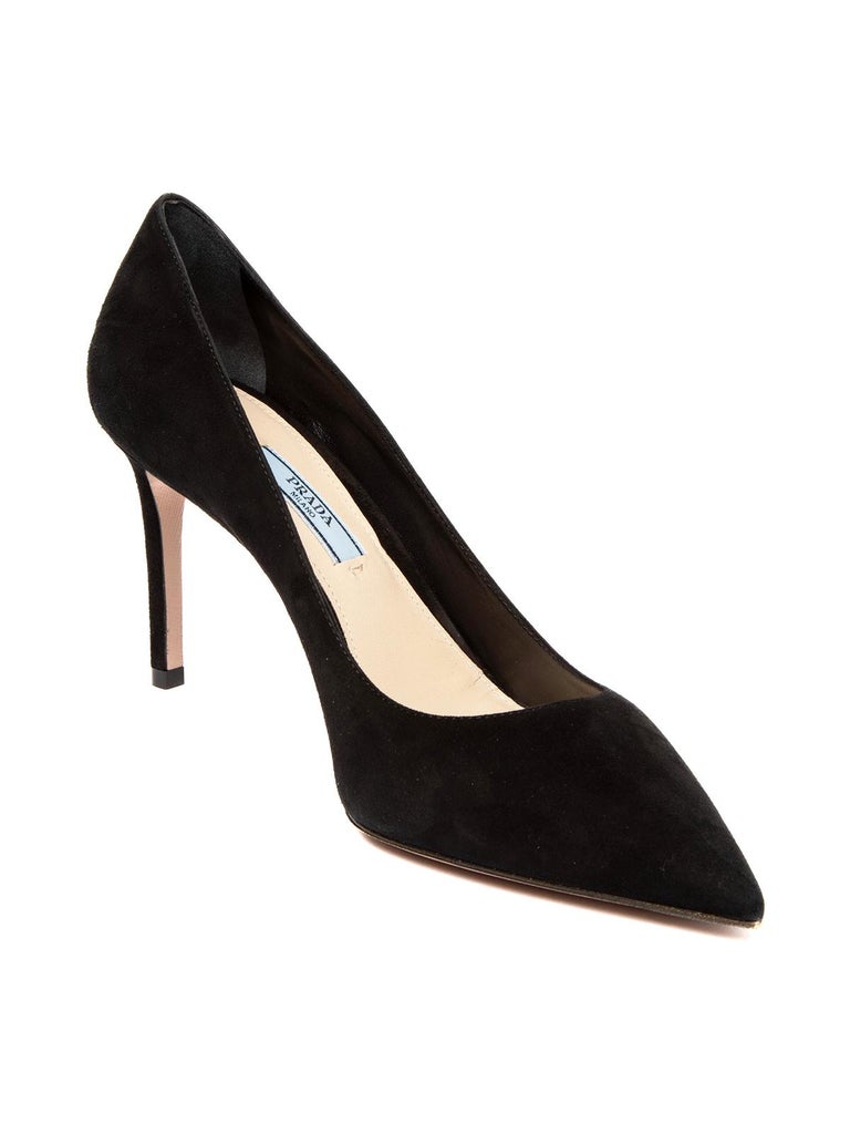 PRADA 26S SQUARE TOE HIGH HEELS 85MM IN DARK RED SUEDE WITH LOGO