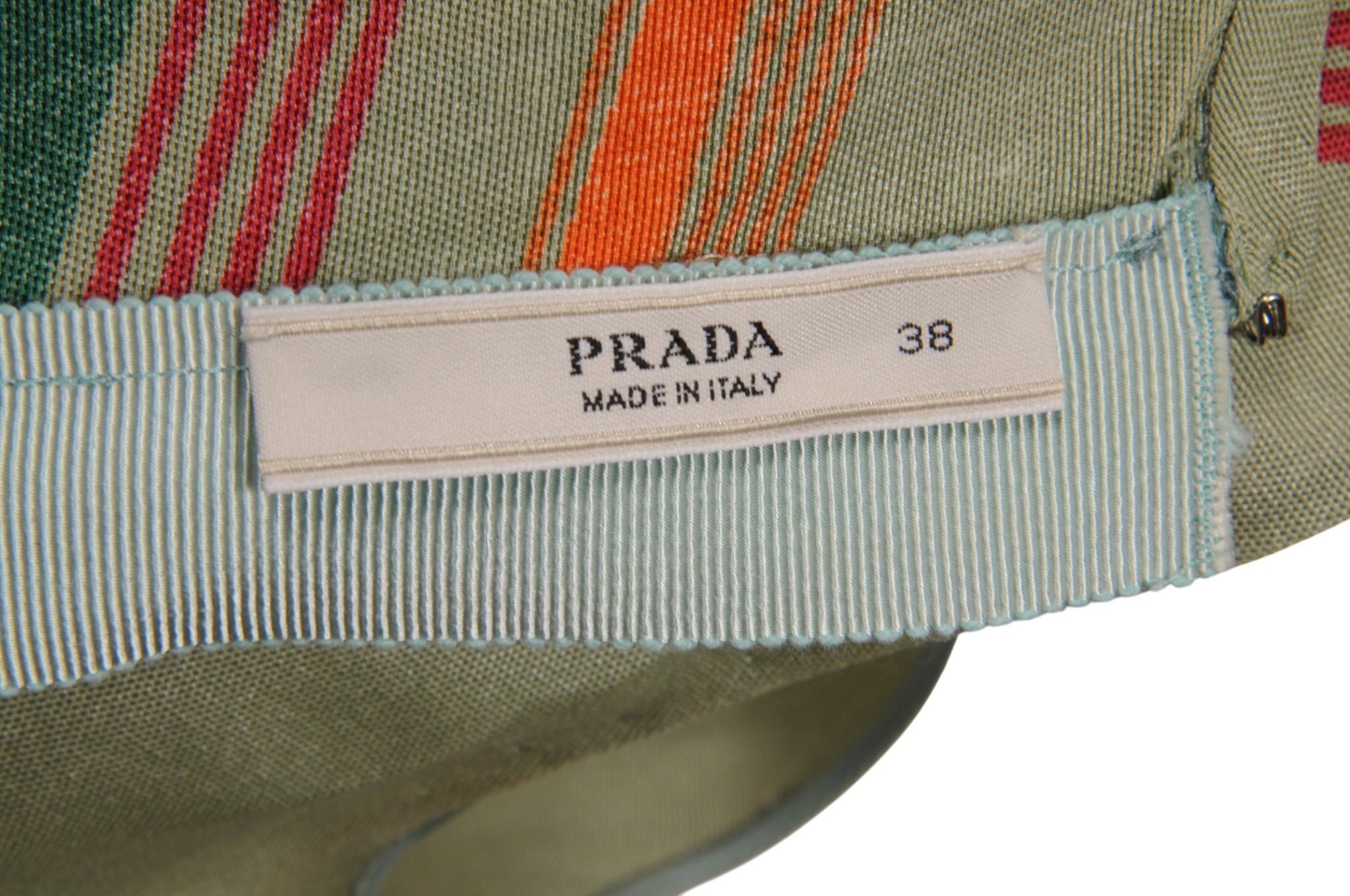 Prada Womens Tribal Pattern Dress Size IT 38 Pleated Silk Tan Olive Orange Black en venta 4