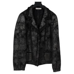 Prada Womens Vintage Blazer Size 46 Black Silver Grey Wool Tweed Jacket Coat