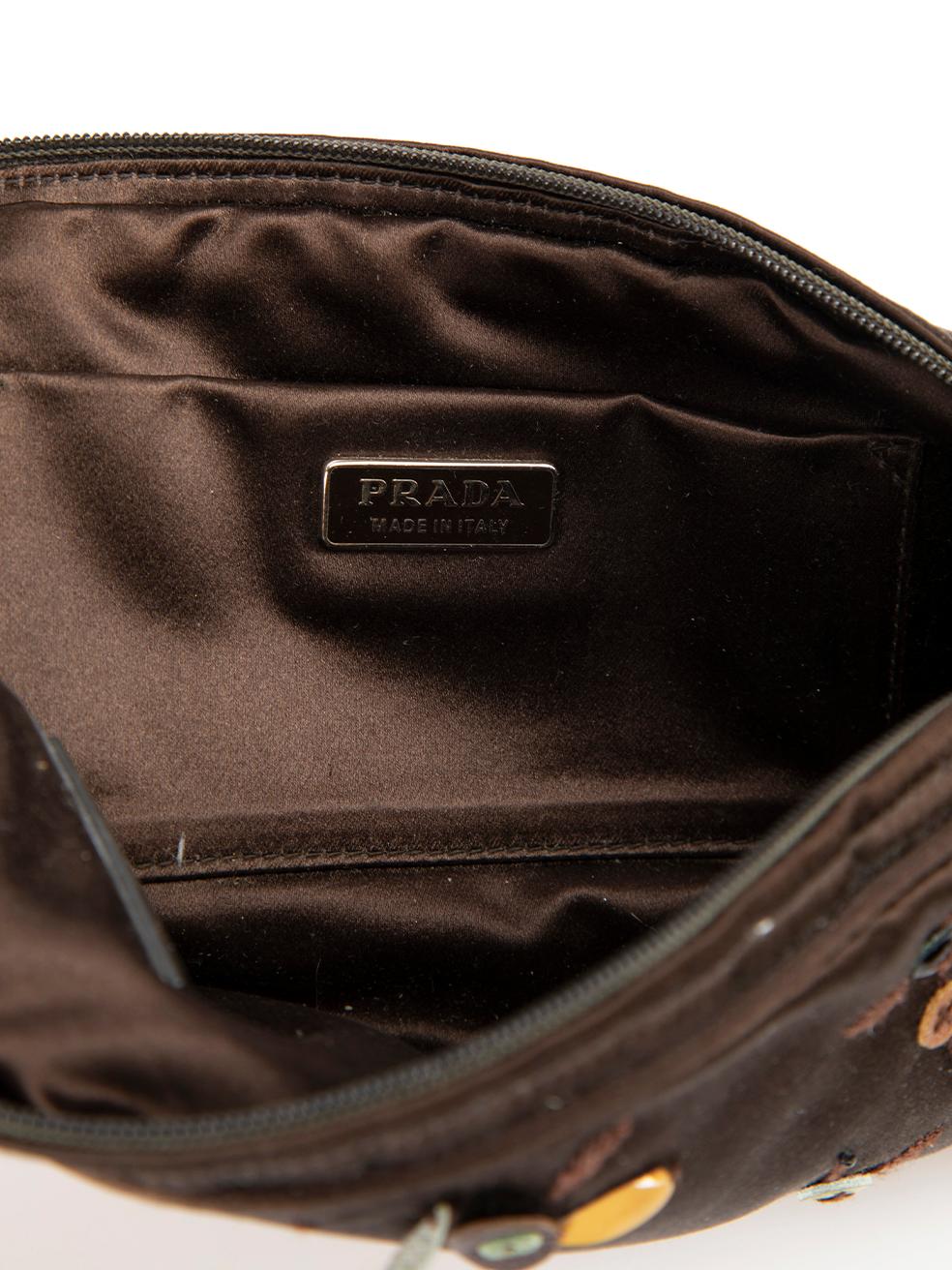 Prada Women's Vintage Brown Satin Embroidered Pouch For Sale 1