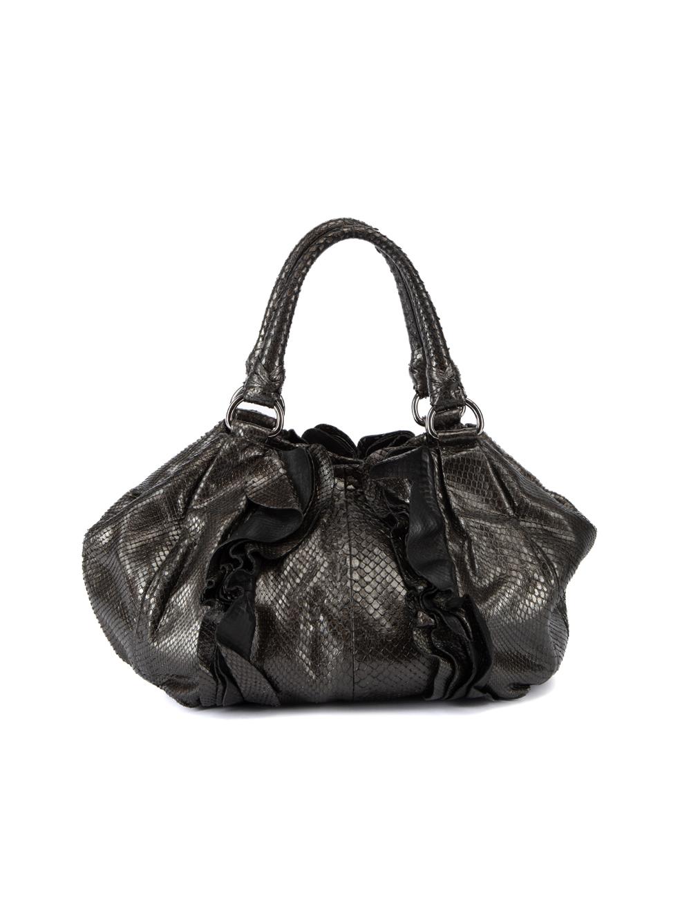 Prada Women's Vintage Metallic Grey Python Mordore Hobo Bag In Excellent Condition In London, GB