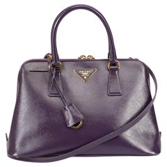 Prada Women's Viola Purple Leather Small Saffiano Vernis Promenade Handbag