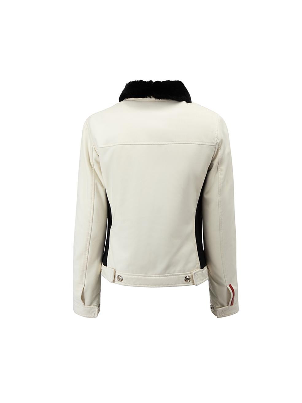 Prada Women's White Faux Fur Lined Contrast Panel Jacket In Good Condition In London, GB