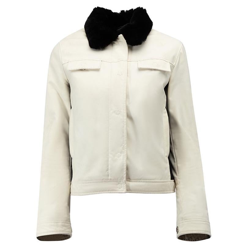 Prada Women's White Faux Fur Lined Contrast Panel Jacket