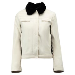 Prada Women's White Faux Fur Lined Contrast Panel Jacket