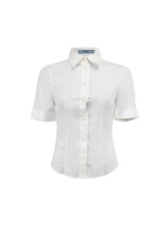 Prada Women's White Short Sleeve Collared Shirt