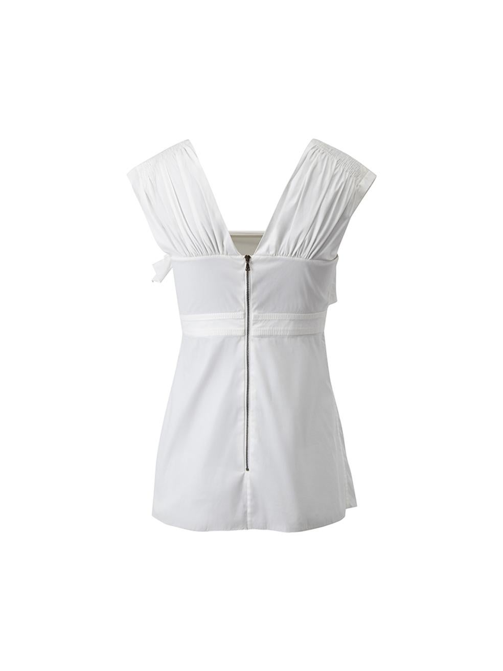 Prada Women's White Tie Accent Peplum Blouse In Excellent Condition For Sale In London, GB