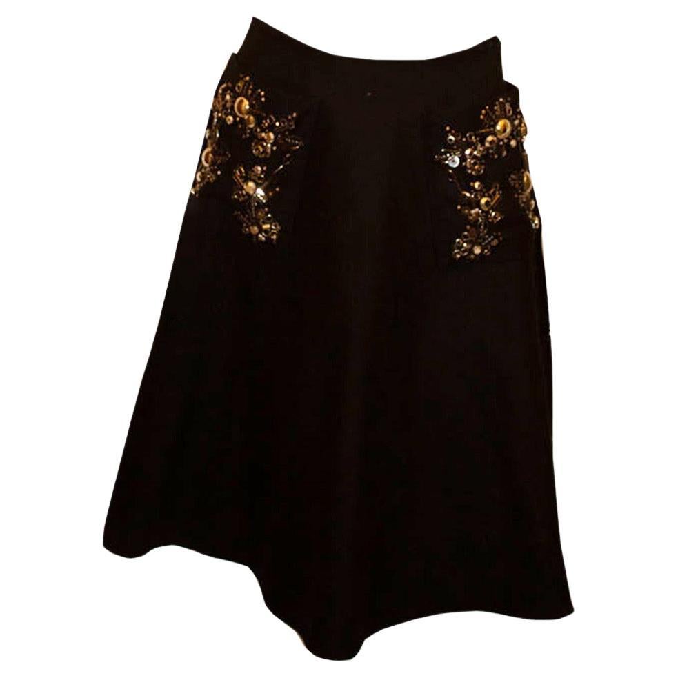 Prada, wonderful  embellished Black wool skirt For Sale