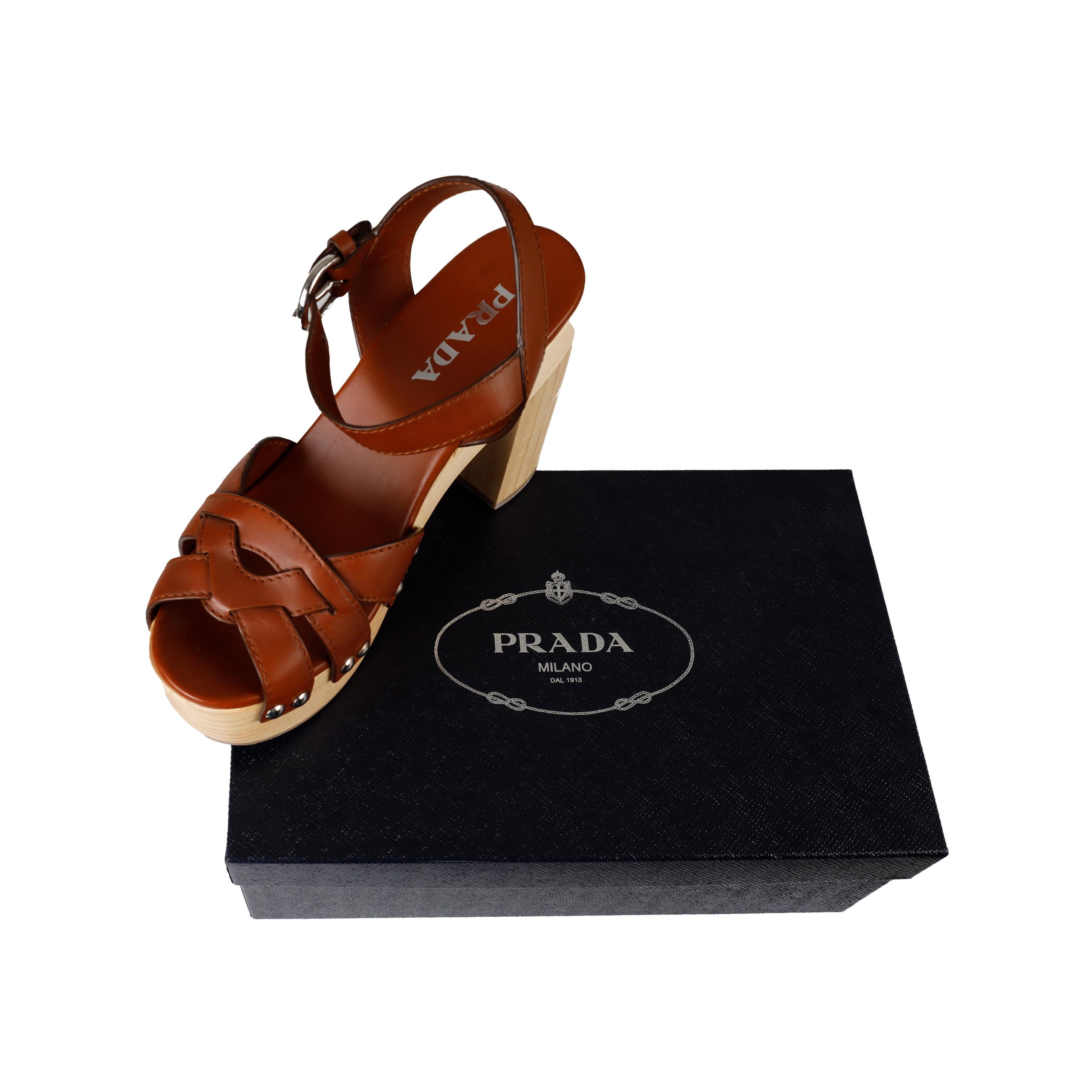 Women's Prada Wooden Platform Sandals For Sale