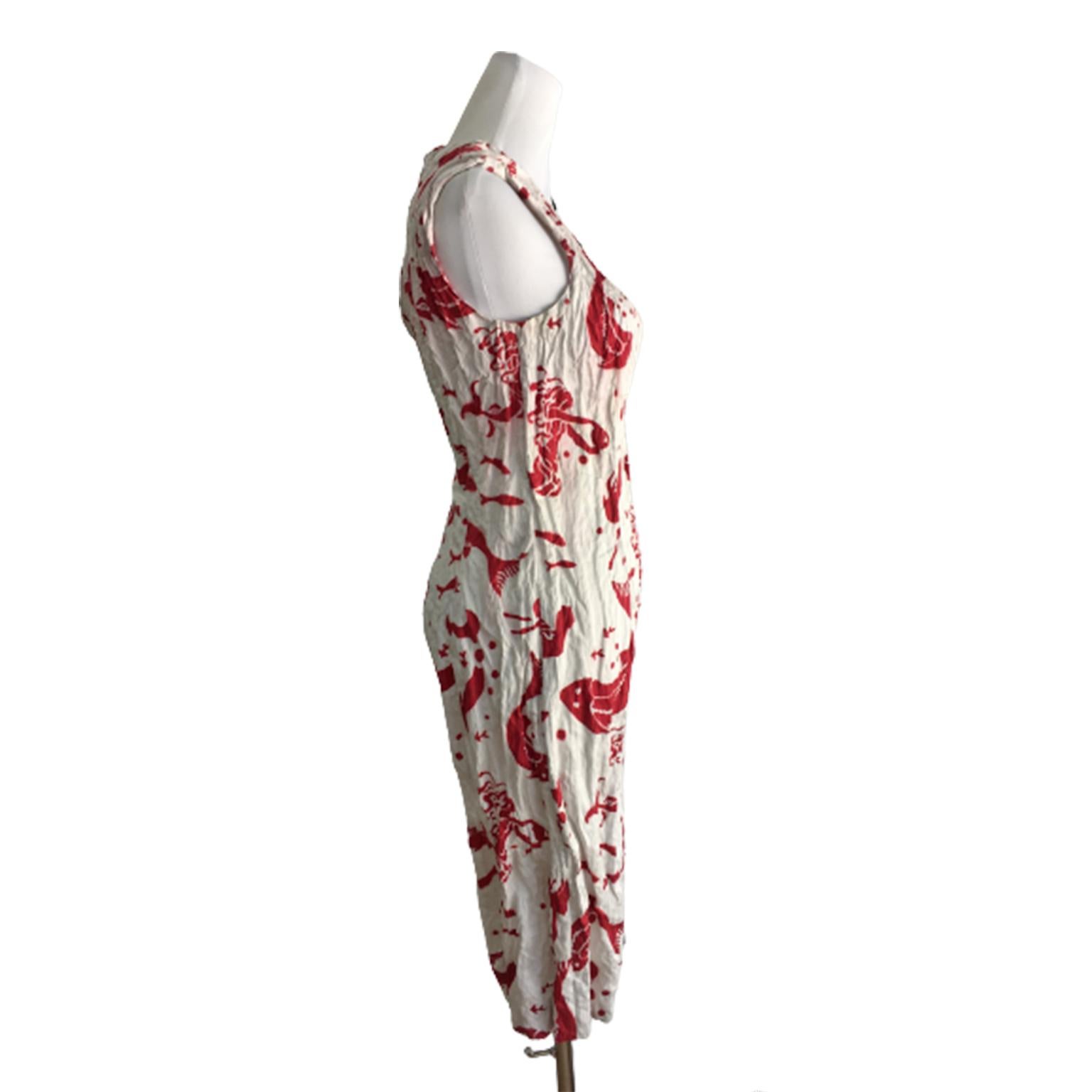 Beige Prada Wrinkled Mermaid Print Dress SS 2009 For Sale