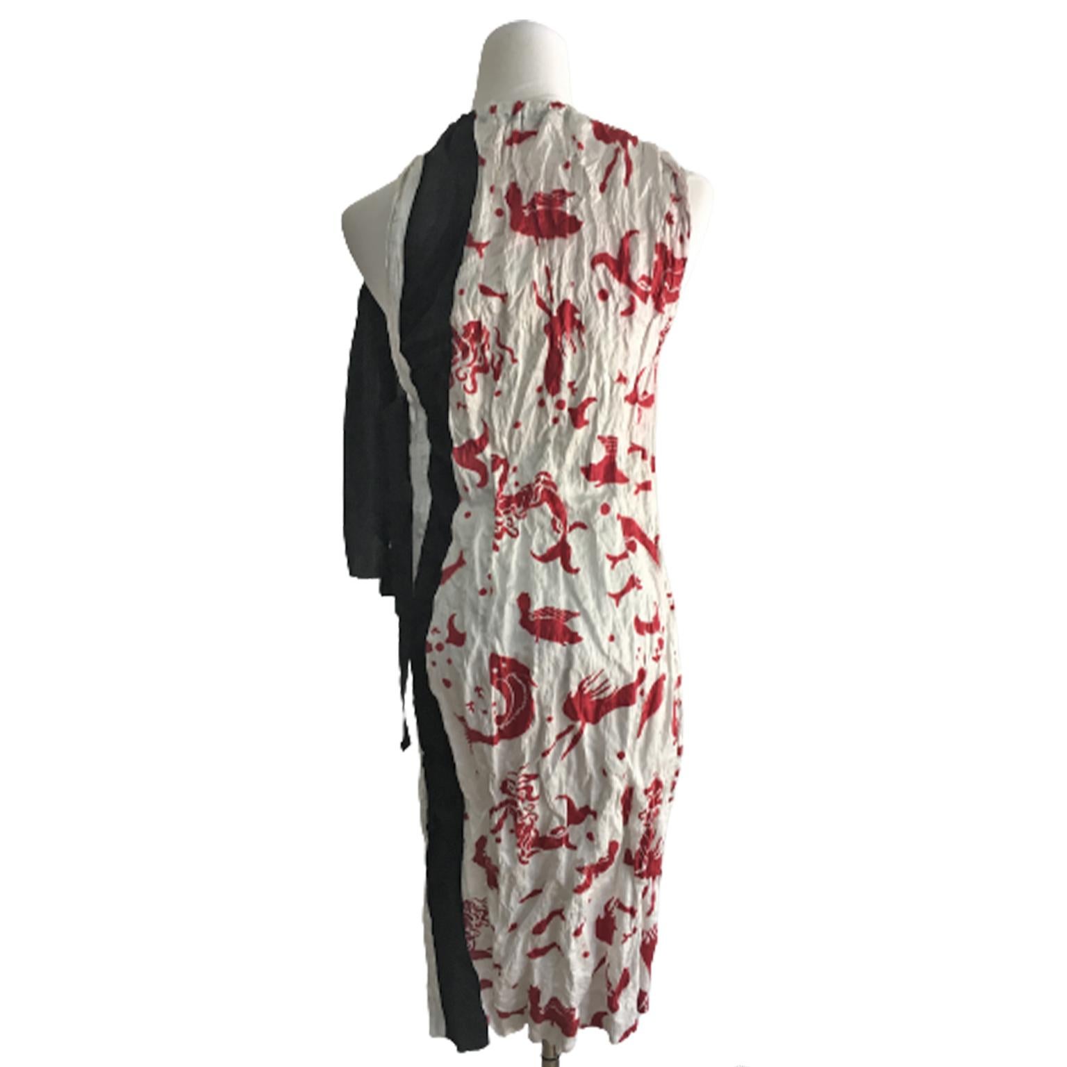 Prada Wrinkled Mermaid Print Dress SS 2009 In Fair Condition For Sale In Berlin, DE