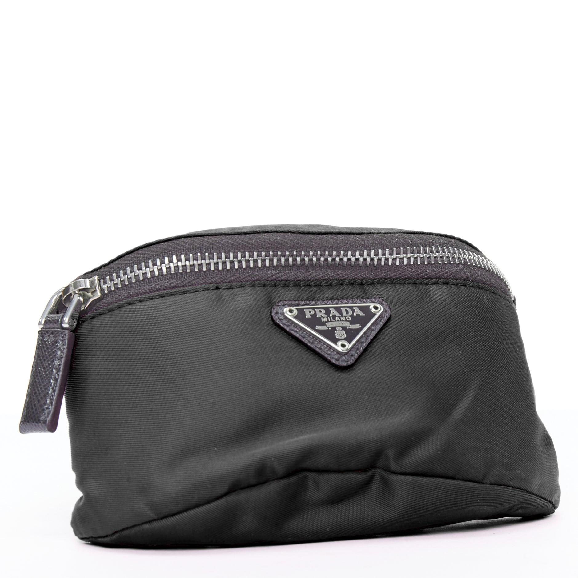 Black PRADA Wrist Pouch black tessuto nylon triangle logo arm bag