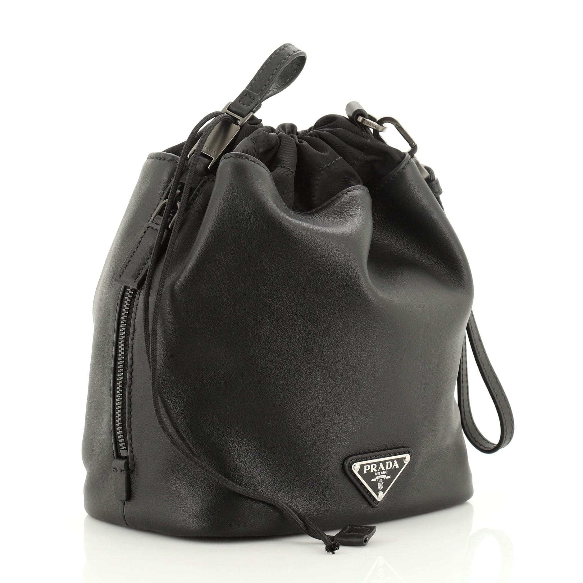 Prada Drawstring Leather Pouch 2024 favors