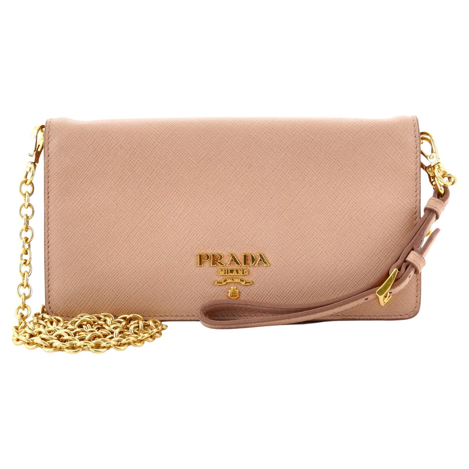 Prada Wristlet Wallet on Chain Saffiano Leather Mini