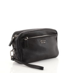 Prada Wristlet Zip Pouch Cervo Leather Small