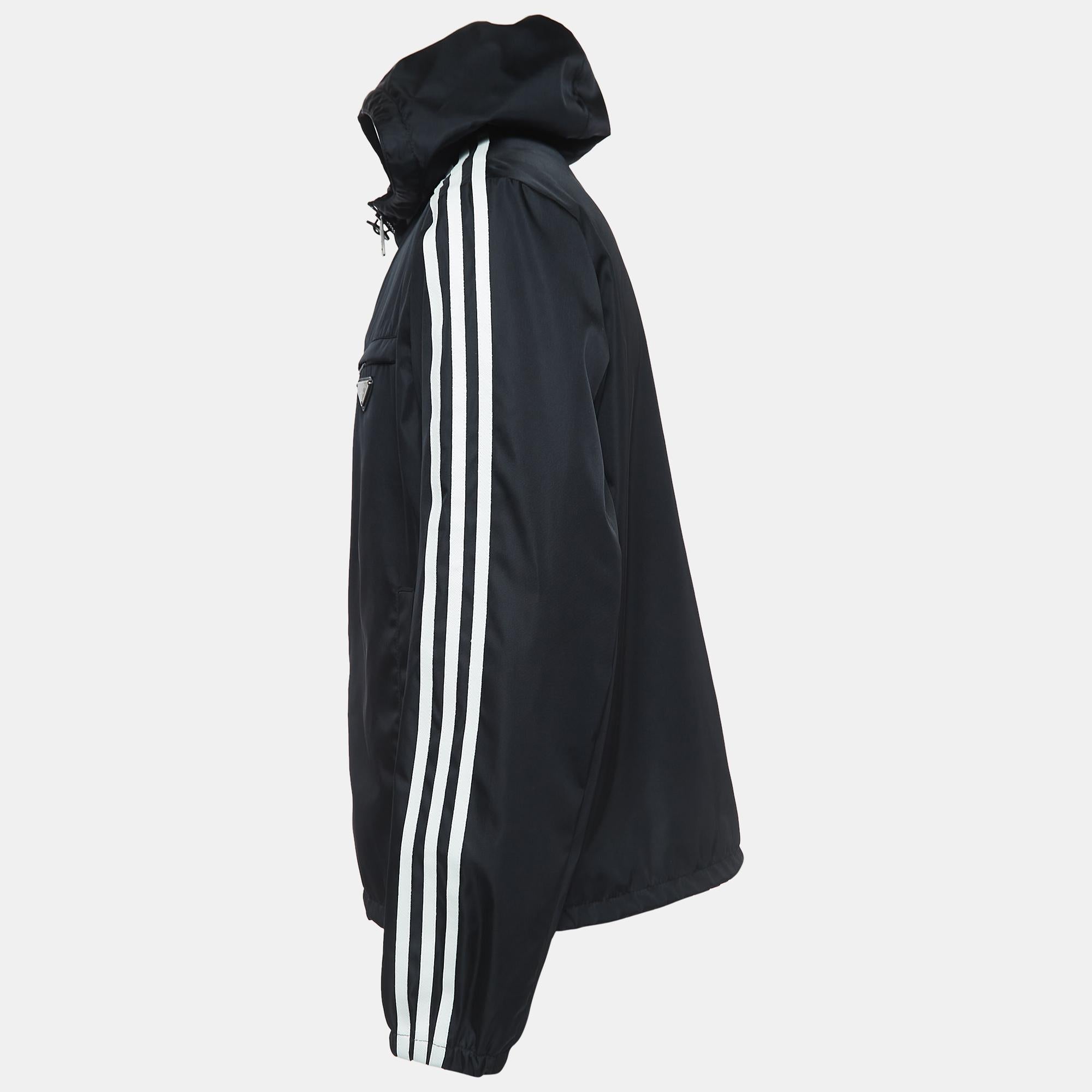 Prada X Adidas Black Re-Nylon Zip Front Hooded Jacket L 1