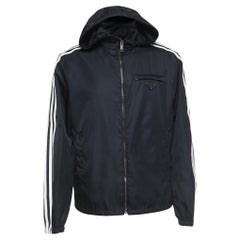 Prada X Adidas Black Re-Nylon Zip Front Hooded Jacket L