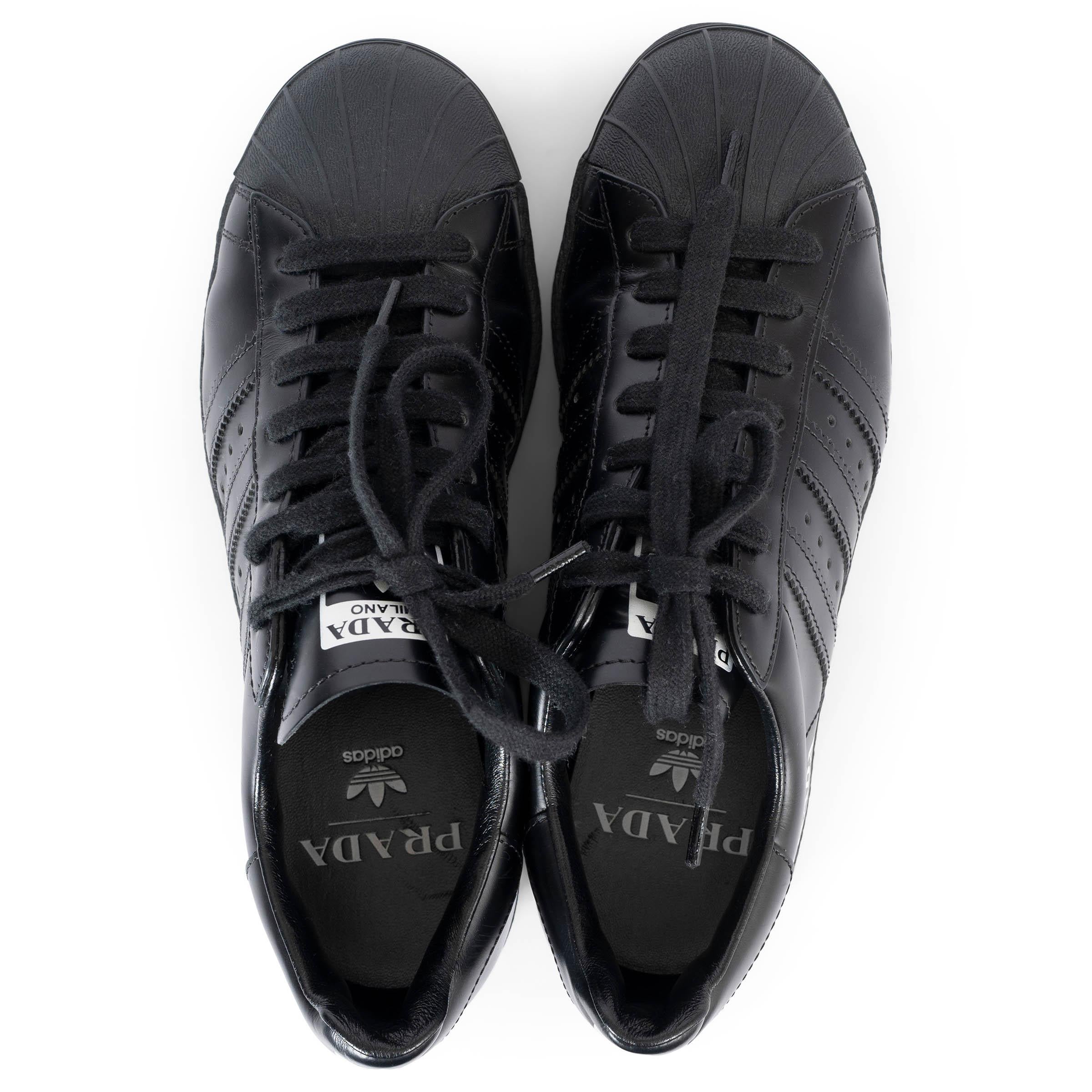 Women's PRADA x ADIDAS Core black leather 2020 SUPERSTAR Sneakers Shoes 38.5 For Sale