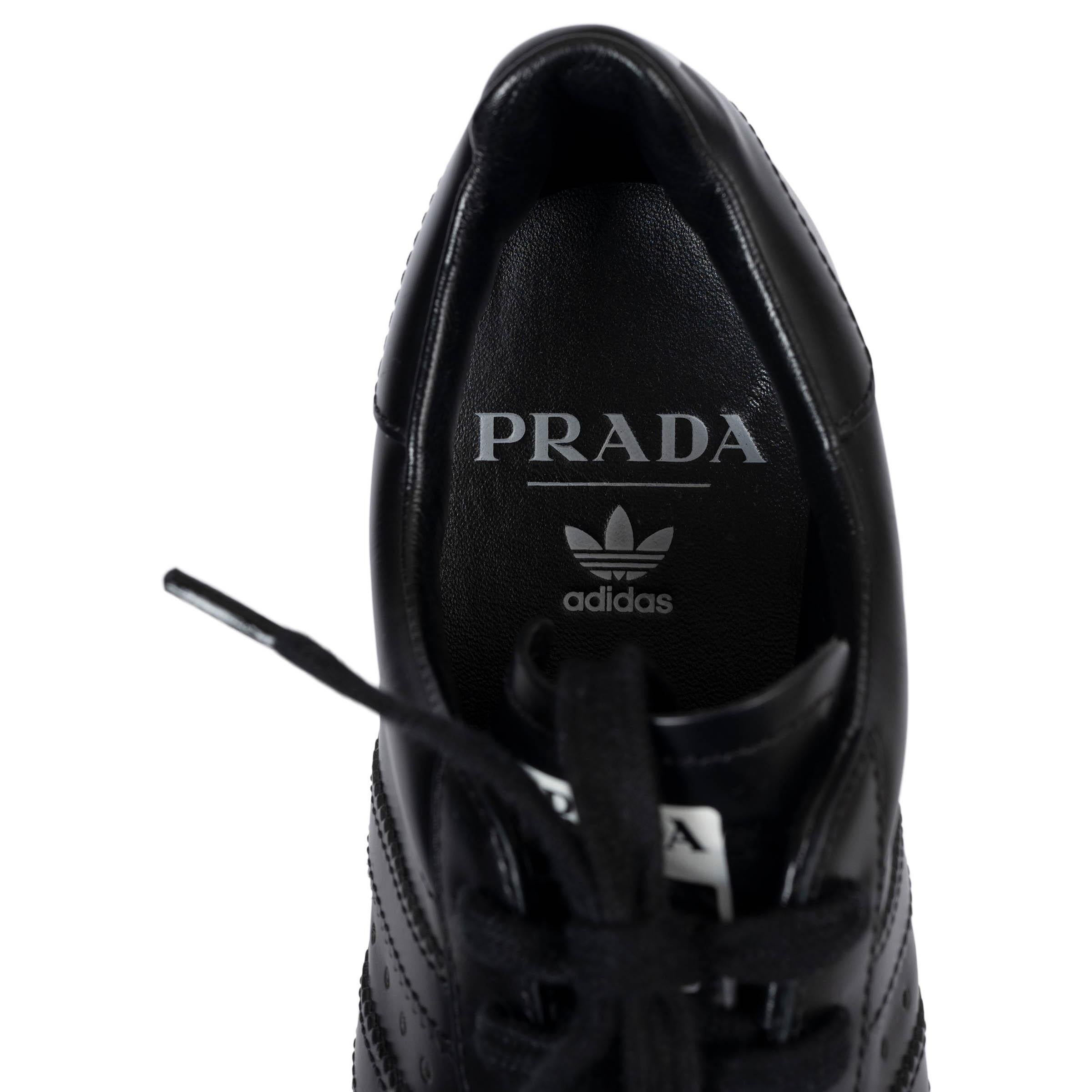 PRADA x ADIDAS Core black leather 2020 SUPERSTAR Sneakers Shoes 38.5 For Sale 2