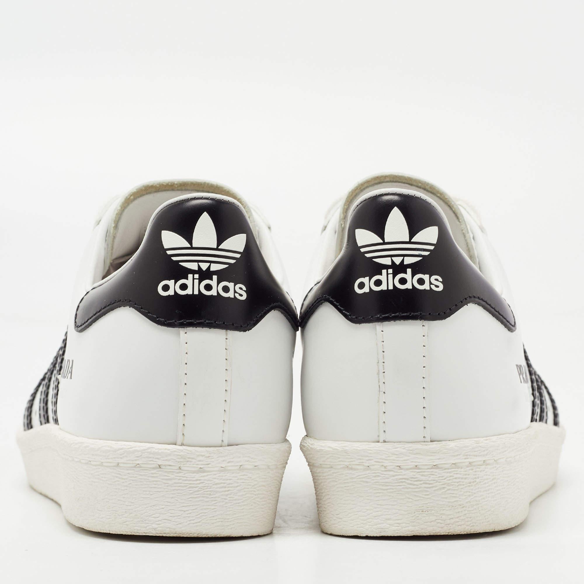 Prada x Adidas White/Black Leather Superstar Sneakers Size 37 1/3 In New Condition In Dubai, Al Qouz 2