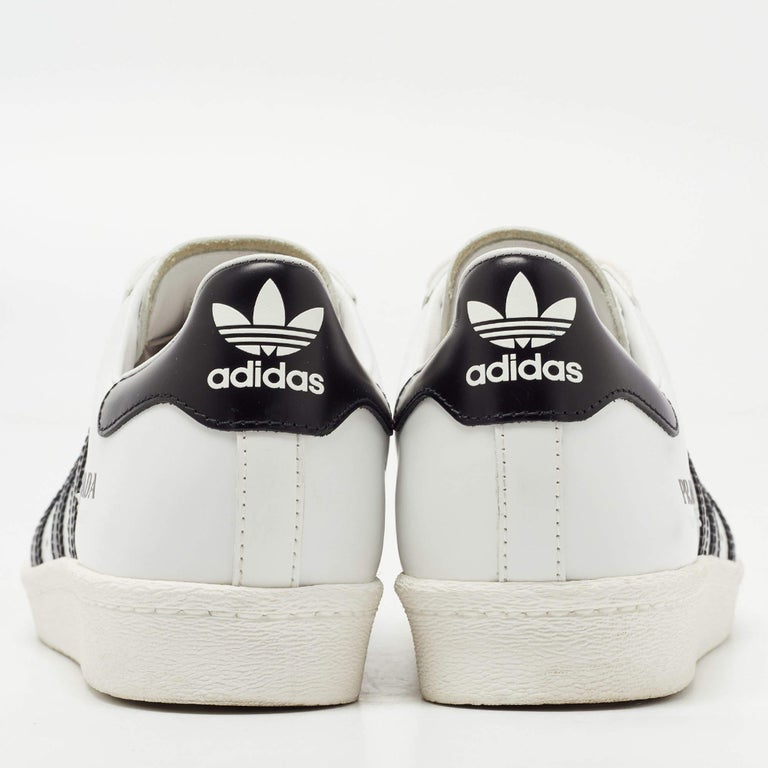 Lectura cuidadosa Retocar Pescador Prada x Adidas White/Black Leather Superstar Sneakers Size 37 1/3 For Sale  at 1stDibs