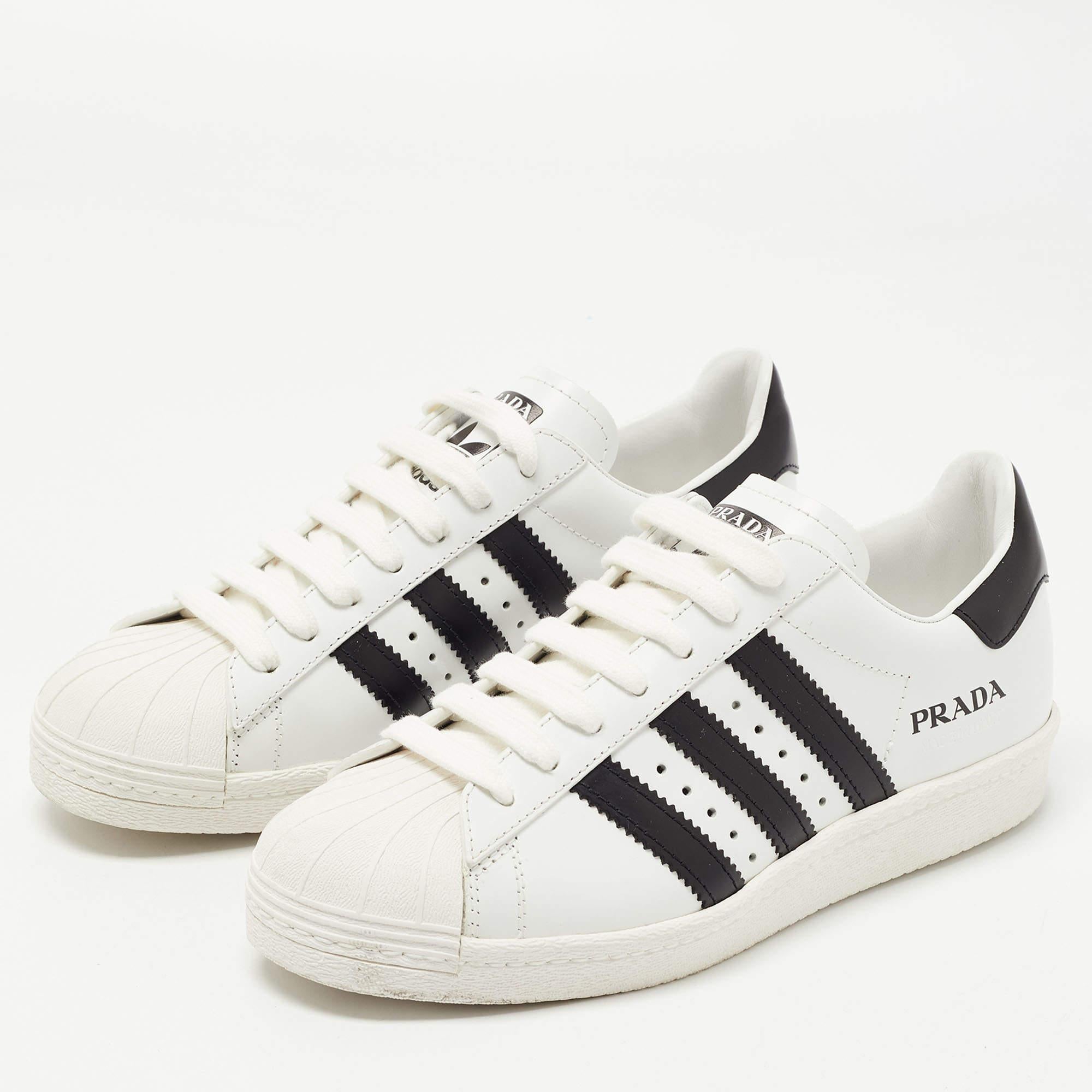 Women's Prada x Adidas White/Black Leather Superstar Sneakers Size 37 1/3