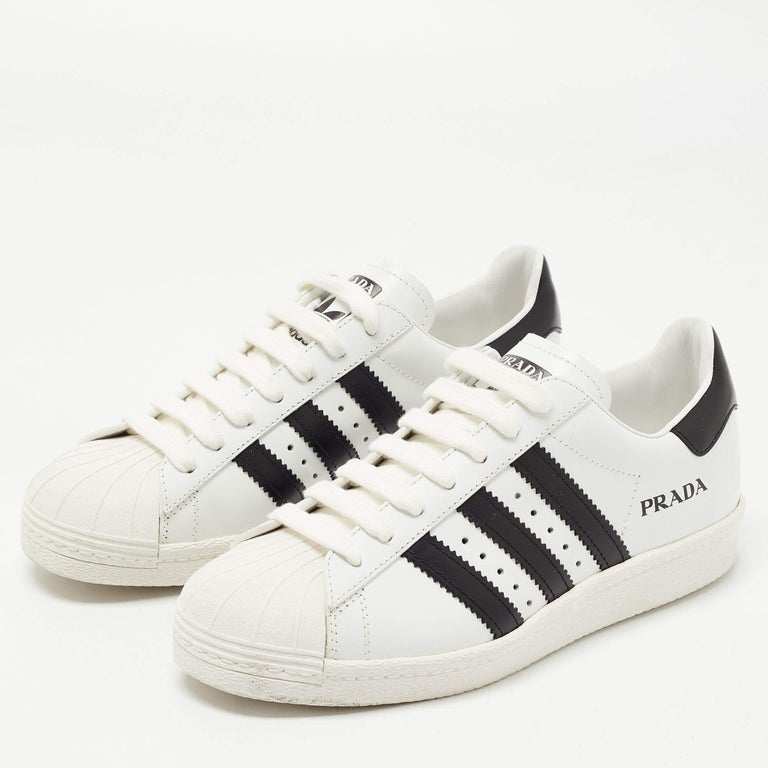 Prada x Adidas White/Black Leather Superstar Sneakers Size 37 1/3 at 1stDibs
