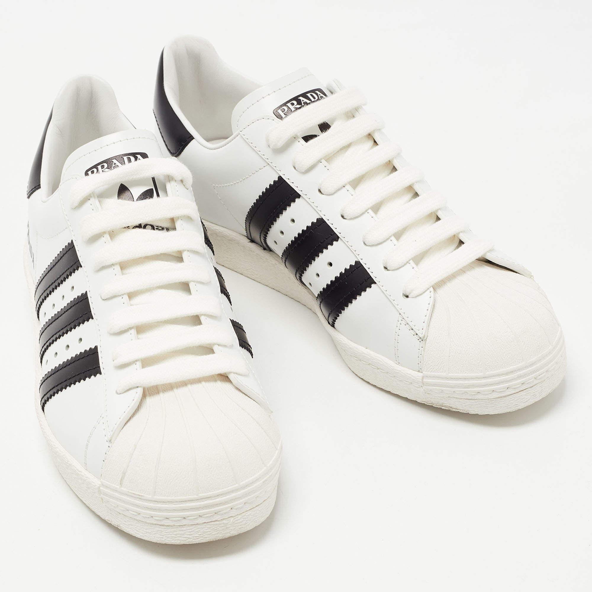 Prada x Adidas White/Black Leather Superstar Sneakers Size 37 1/3 1