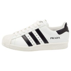 Prada x Adidas White/Black Leather Superstar Sneakers Size 37 1/3
