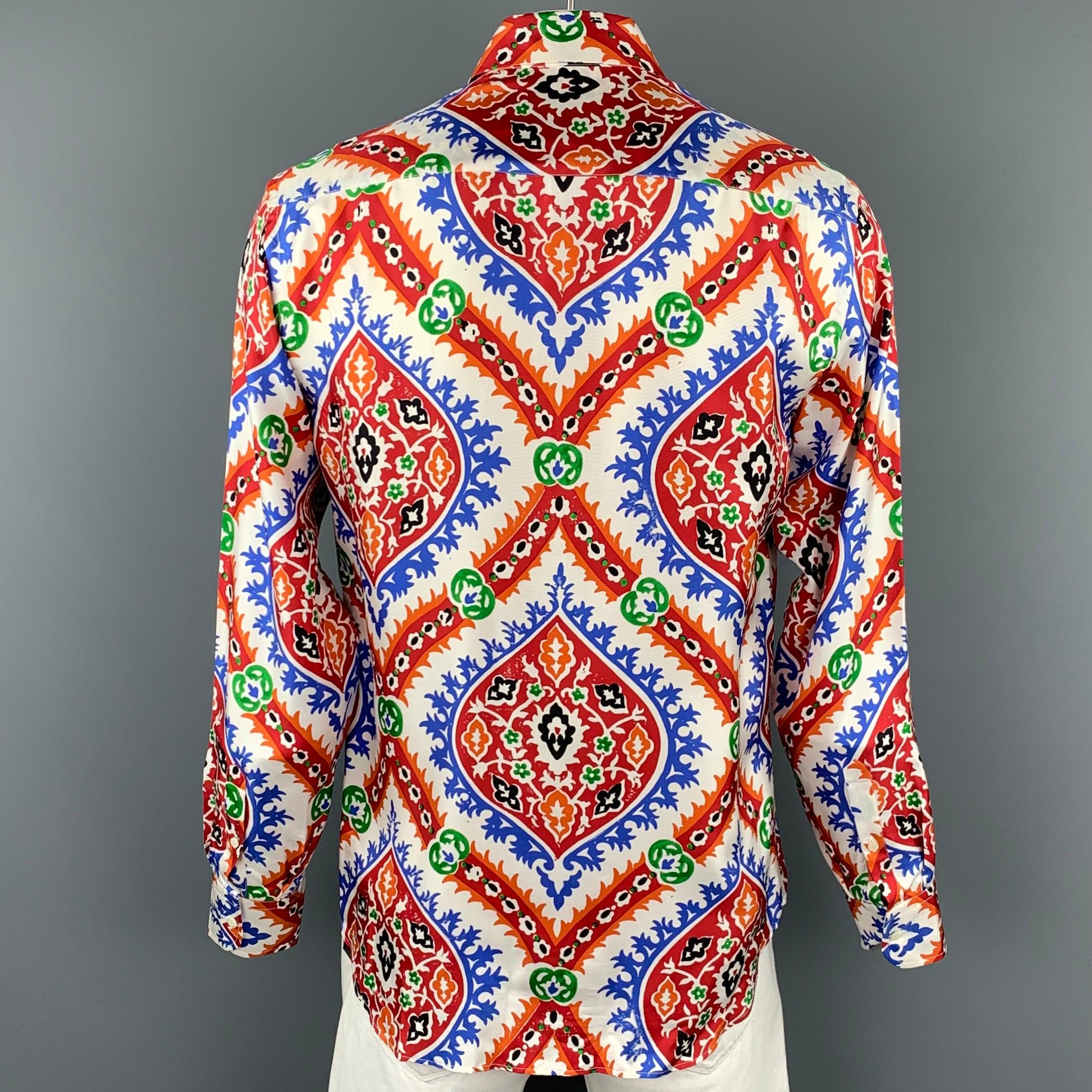 PRADA x HOLLIDAY BROWN Size L Multi-Color Silk Button Down Long Sleeve Shirt In Good Condition For Sale In San Francisco, CA