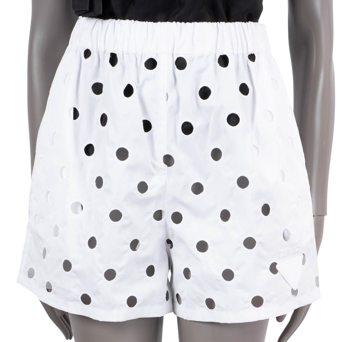 Gray PRADA x RAF SIMONS white cotton 2021 PERFORATED Mini Shorts Pants 40 S For Sale