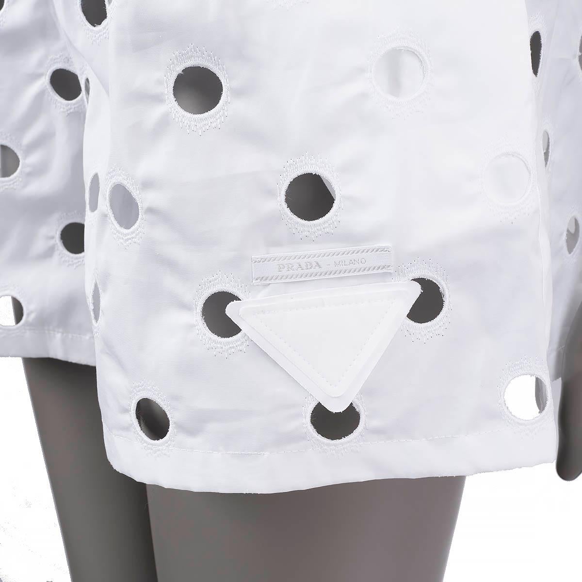 PRADA x RAF SIMMONS White cotton 2021 PERFORATED Mini Shorts Pants 40 S en vente 1