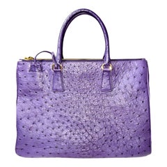 Rare PRADA XL Exotic Purple Ostrich Skin Leather Top Handle Tote Bag