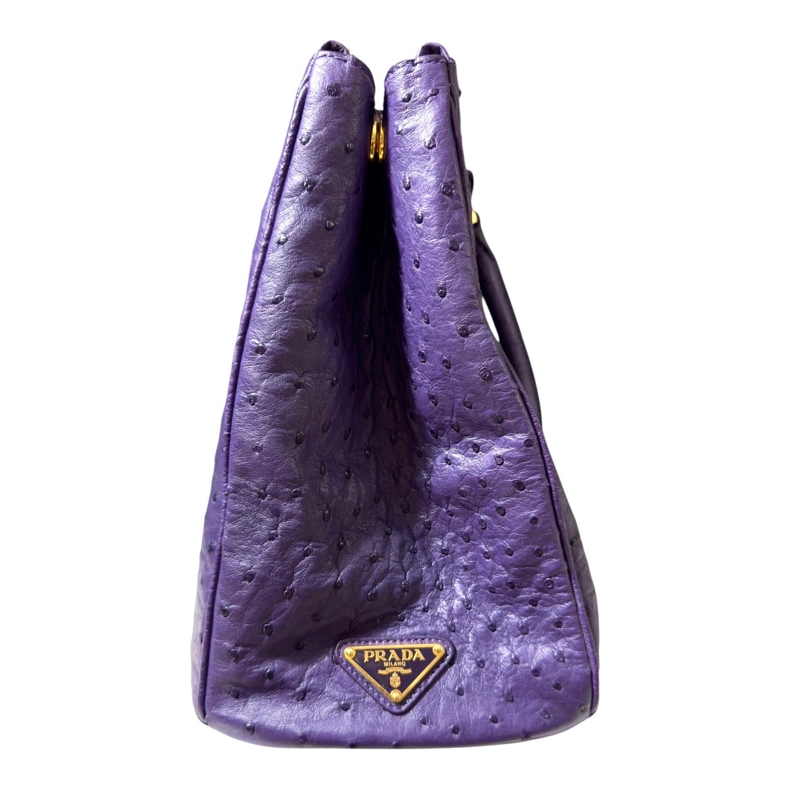 Rare PRADA XL Exotic Purple Ostrich Skin Leather Top Handle Tote Bag For Sale 1