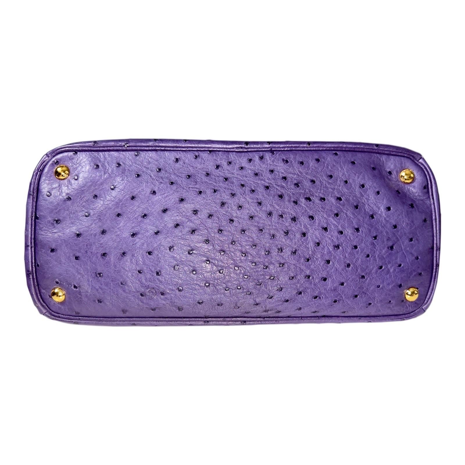 Rare PRADA XL Exotic Purple Ostrich Skin Leather Top Handle Tote Bag For Sale 2