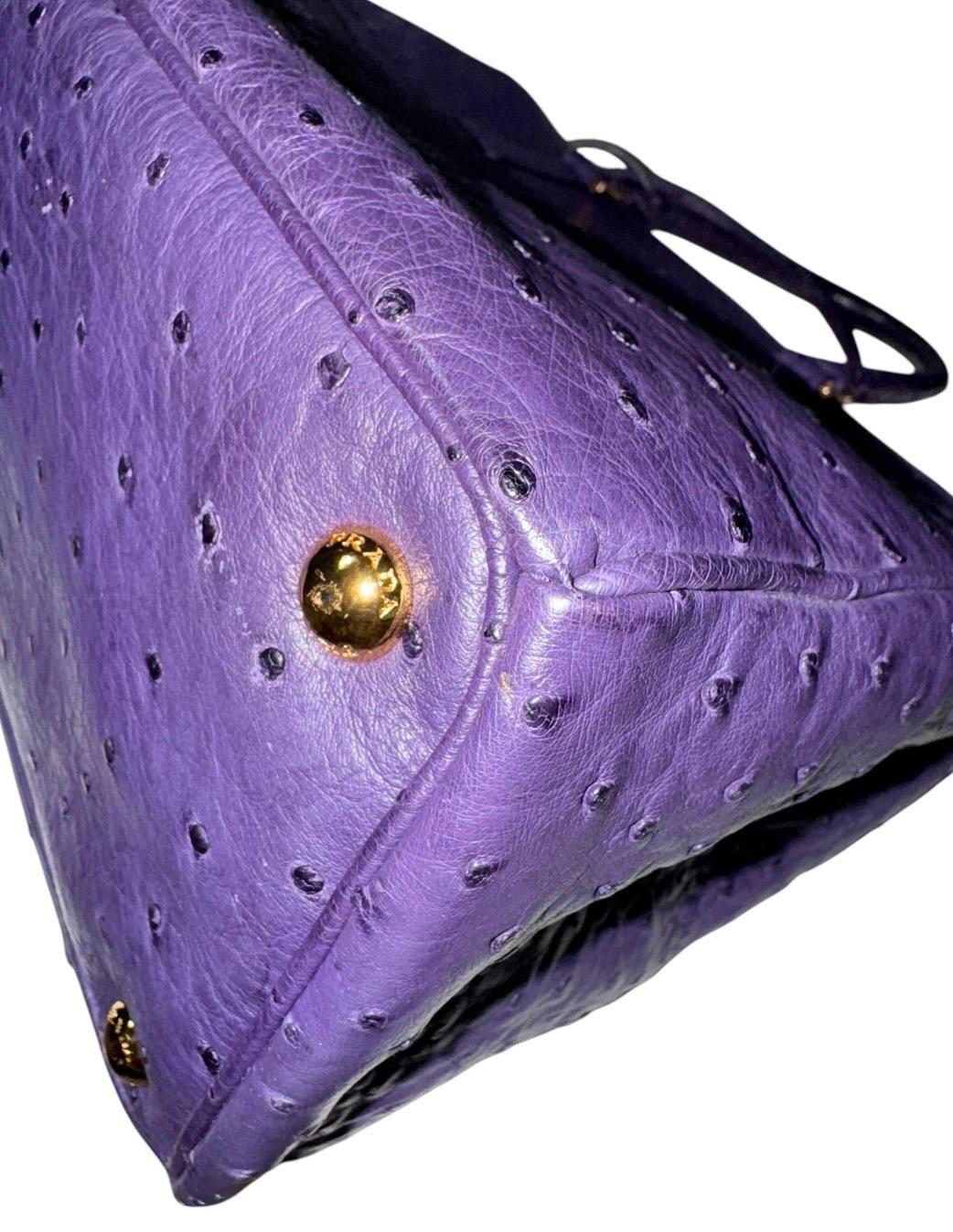 Rare PRADA XL Exotic Purple Ostrich Skin Leather Top Handle Tote Bag For Sale 3