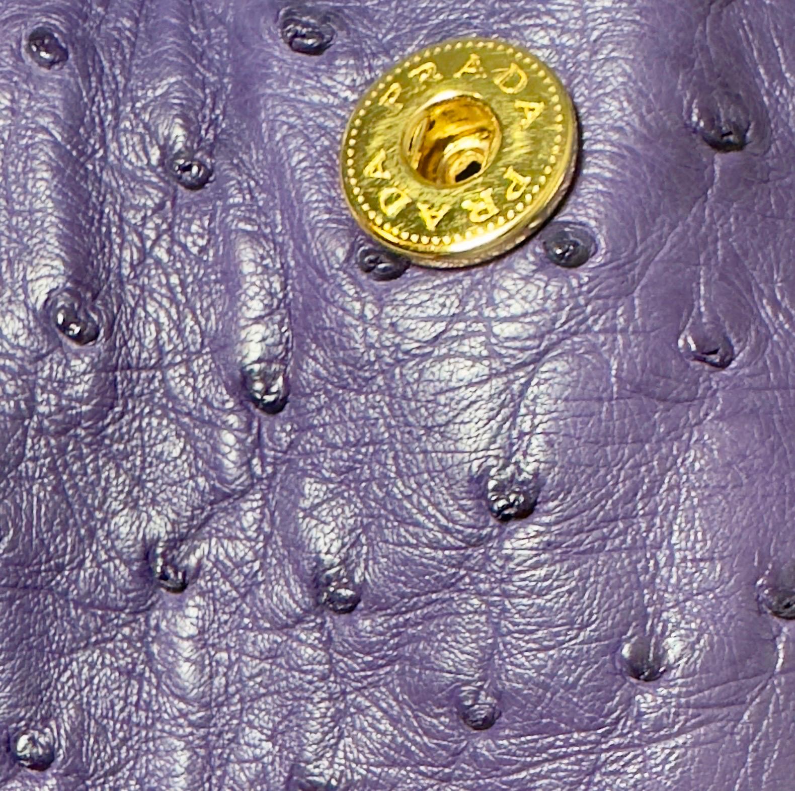Rare PRADA XL Exotic Purple Ostrich Skin Leather Top Handle Tote Bag For Sale 4