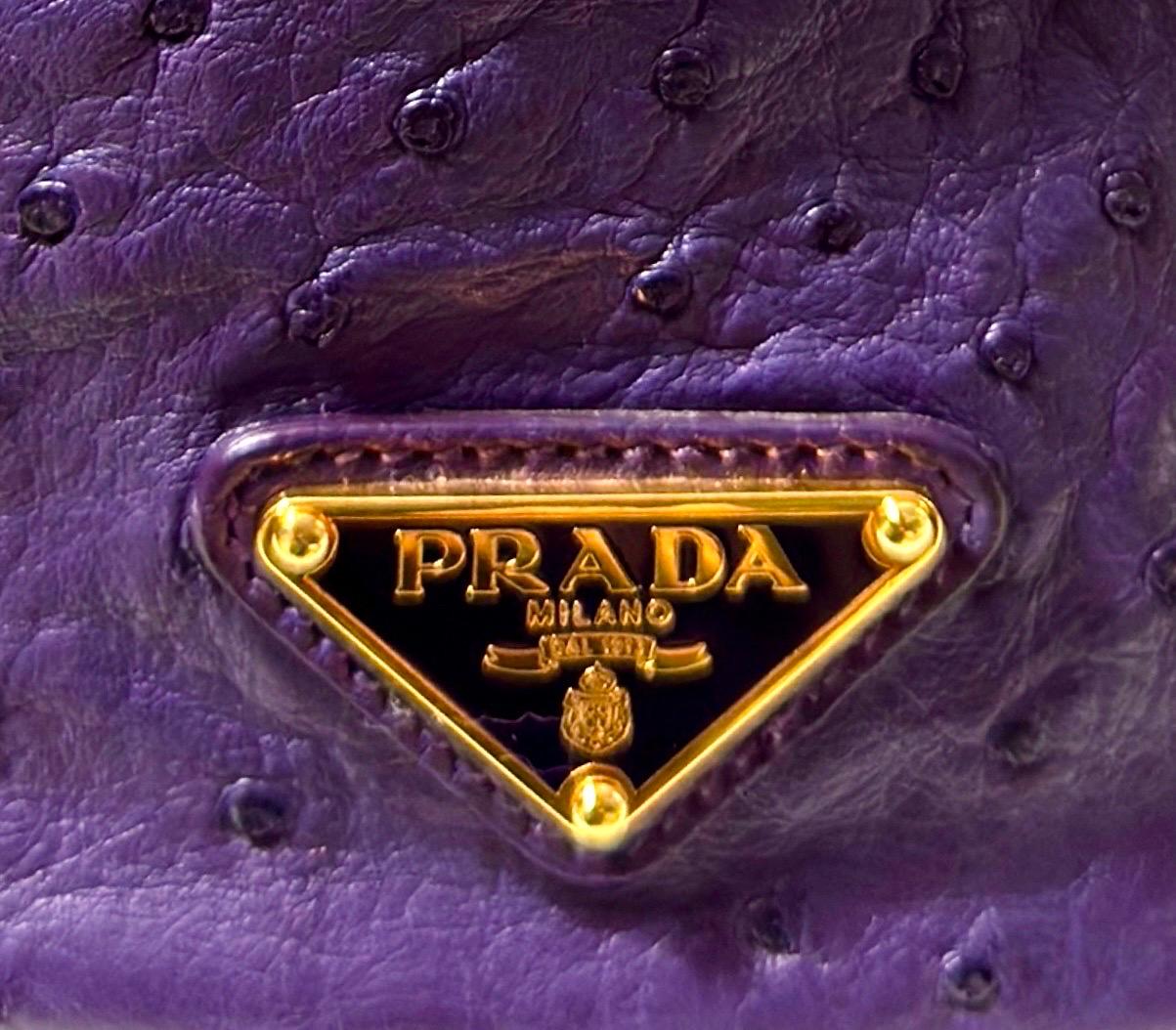 Rare PRADA XL Exotic Purple Ostrich Skin Leather Top Handle Tote Bag For Sale 5
