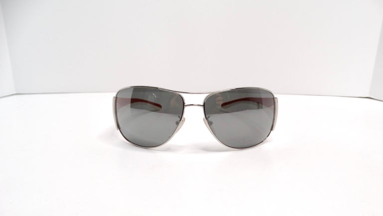 Prada Y2K Sport Aviator Mirrored Red and White Sunglasses For Sale