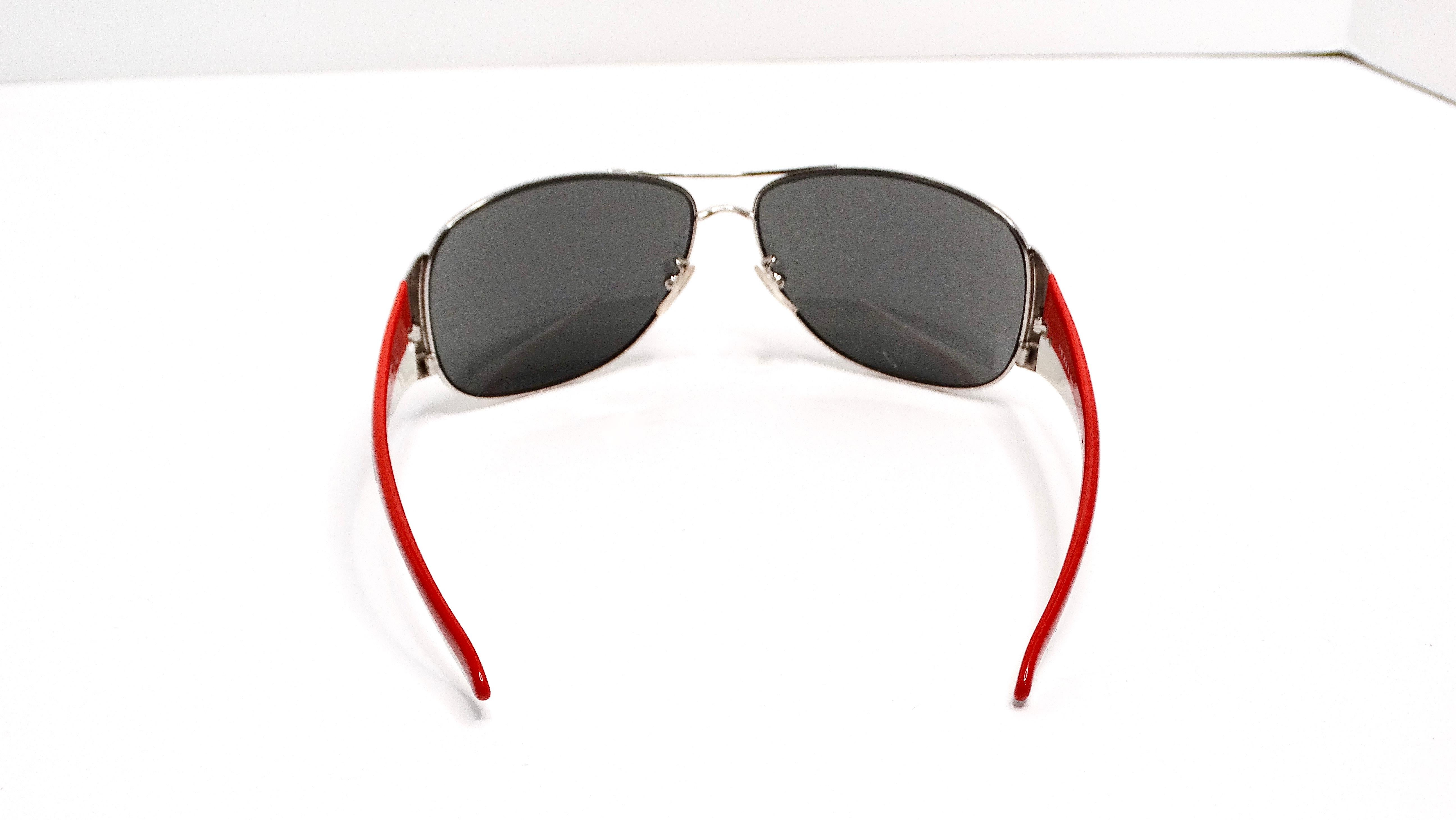 Women's or Men's Prada Y2K Sport Aviator Mirrored Red & White Sunglasses For Sale