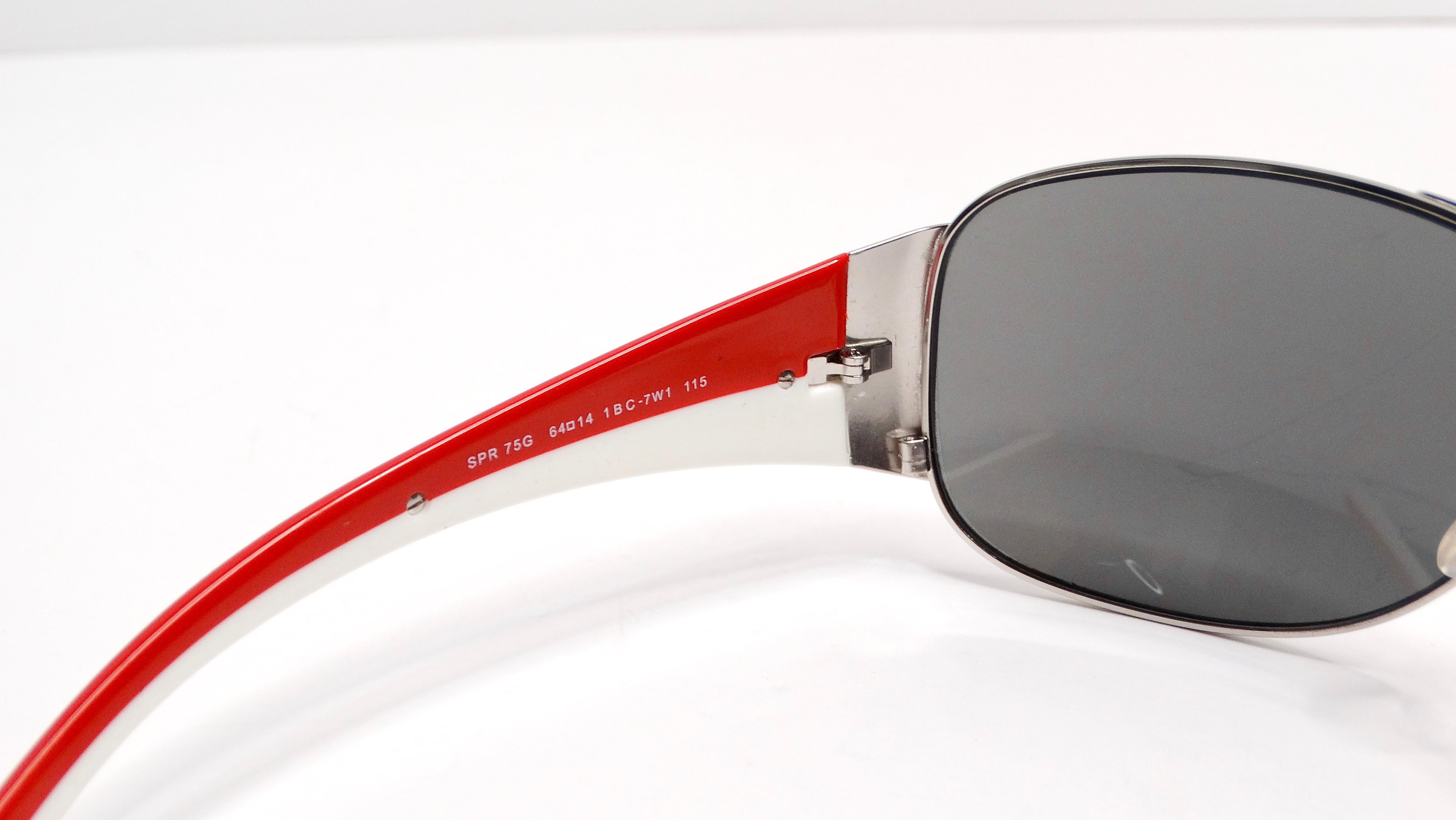 Prada Y2K Sport Aviator Mirrored Red & White Sunglasses For Sale 1