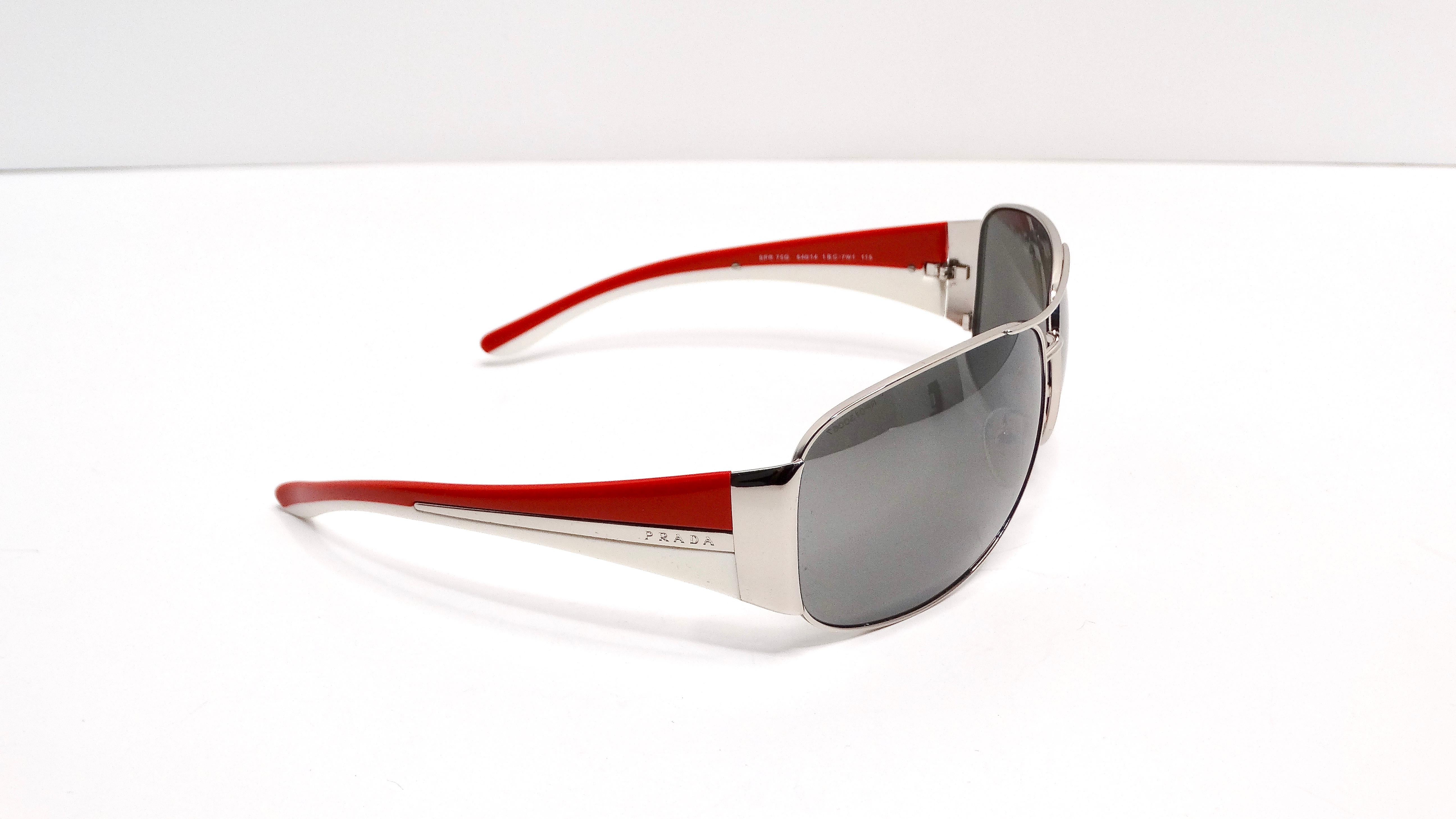 Prada Y2K Sport Aviator Mirrored Red & White Sunglasses For Sale 2